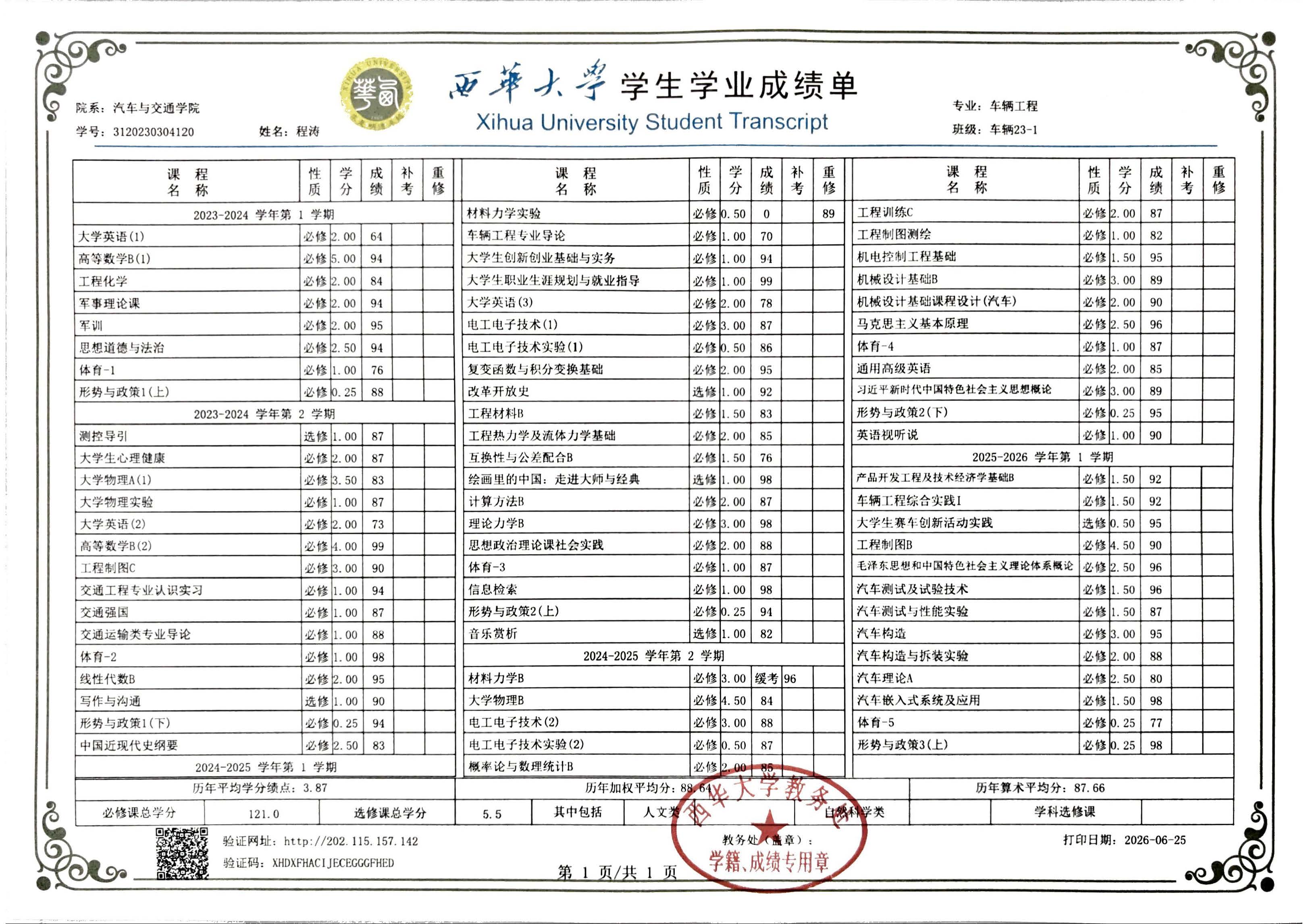 专业成绩证明